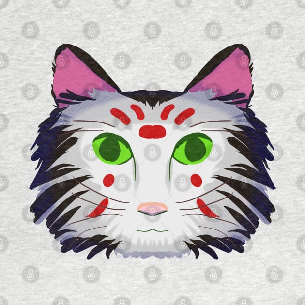 Cat Head Design Version 2 (black, white, red, and green) by VixenwithStripes